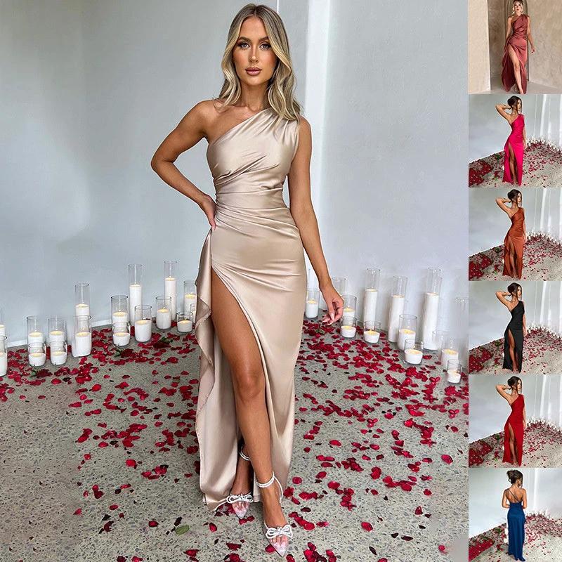Vestido Elegante de Una Sola Manga Sin Espalda con Corte Lateral para Mujeres