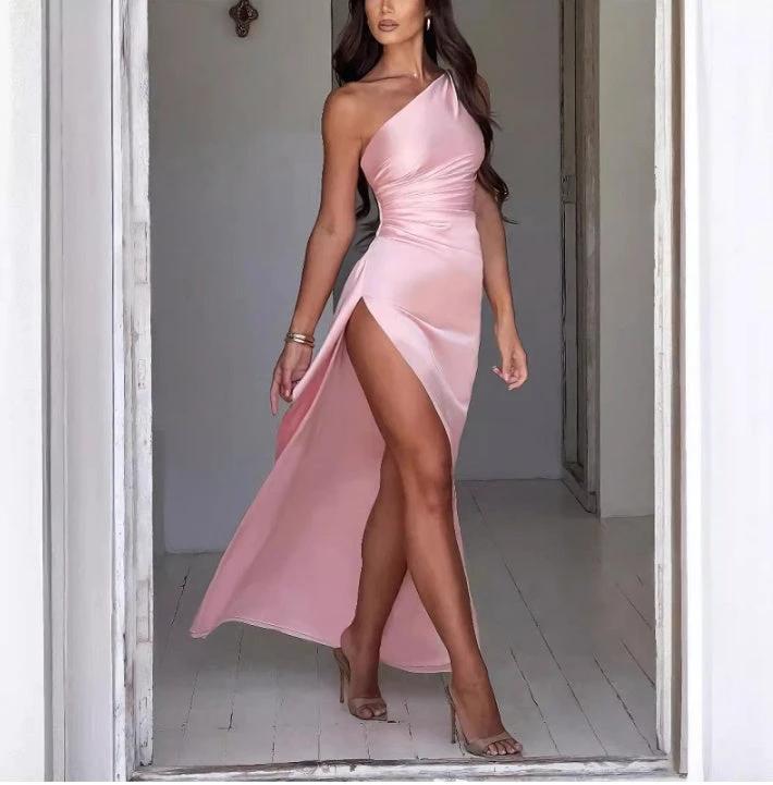 Vestido Elegante de Una Sola Manga Sin Espalda con Corte Lateral para Mujeres