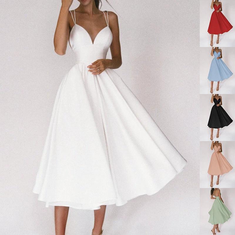 Vestido con Tirantes en V: Elegante Vestido de Verano en Corte A para Mujeres