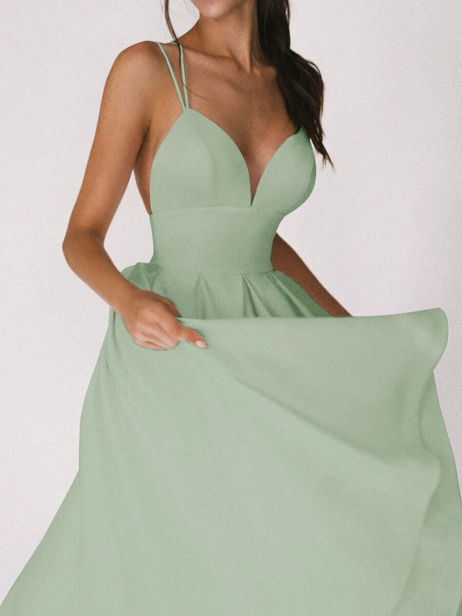 Vestido con Tirantes en V: Elegante Vestido de Verano en Corte A para Mujeres