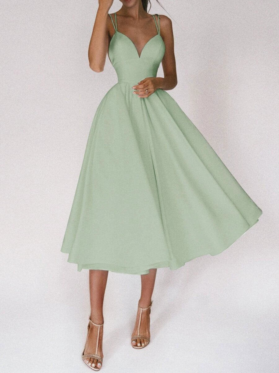 Vestido con Tirantes en V: Elegante Vestido de Verano en Corte A para Mujeres