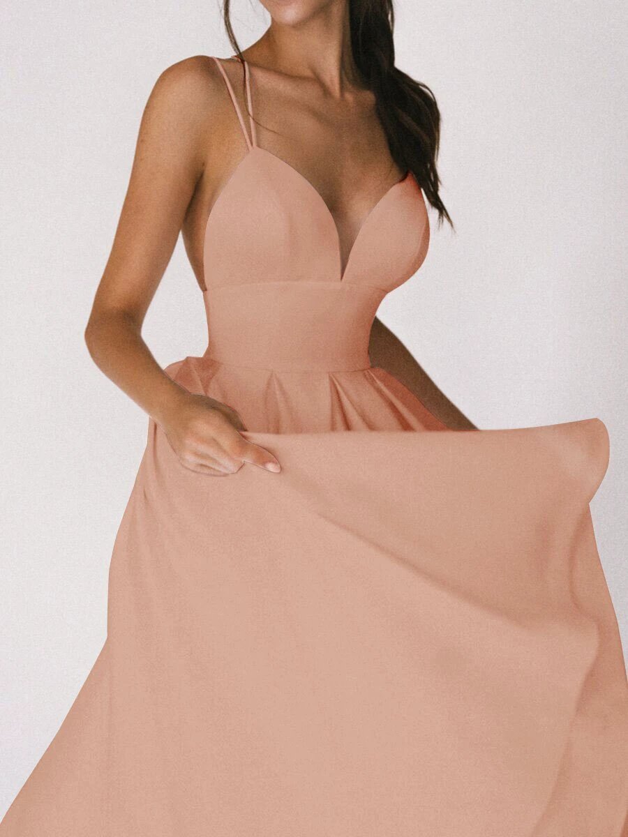 Vestido con Tirantes en V: Elegante Vestido de Verano en Corte A para Mujeres