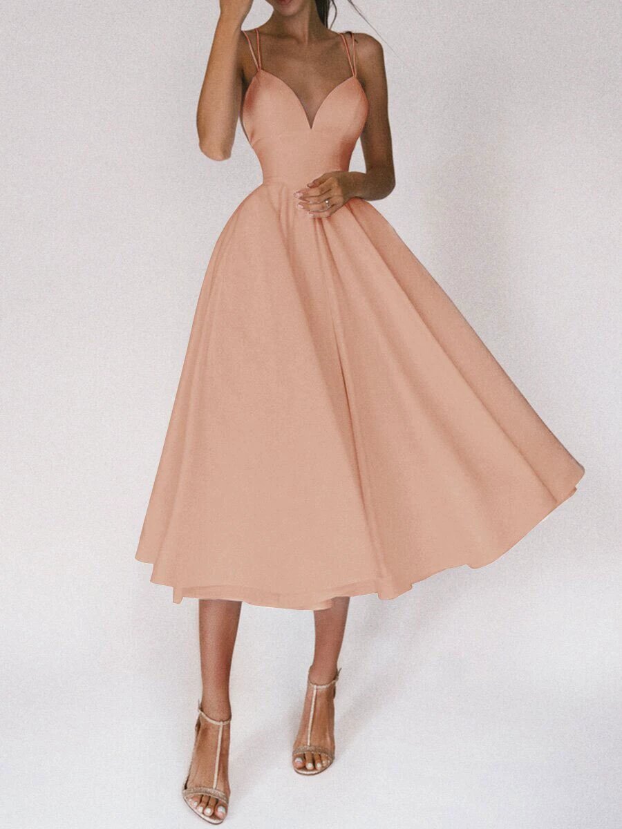 Vestido con Tirantes en V: Elegante Vestido de Verano en Corte A para Mujeres