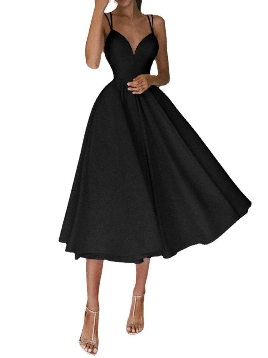 Vestido con Tirantes en V: Elegante Vestido de Verano en Corte A para Mujeres