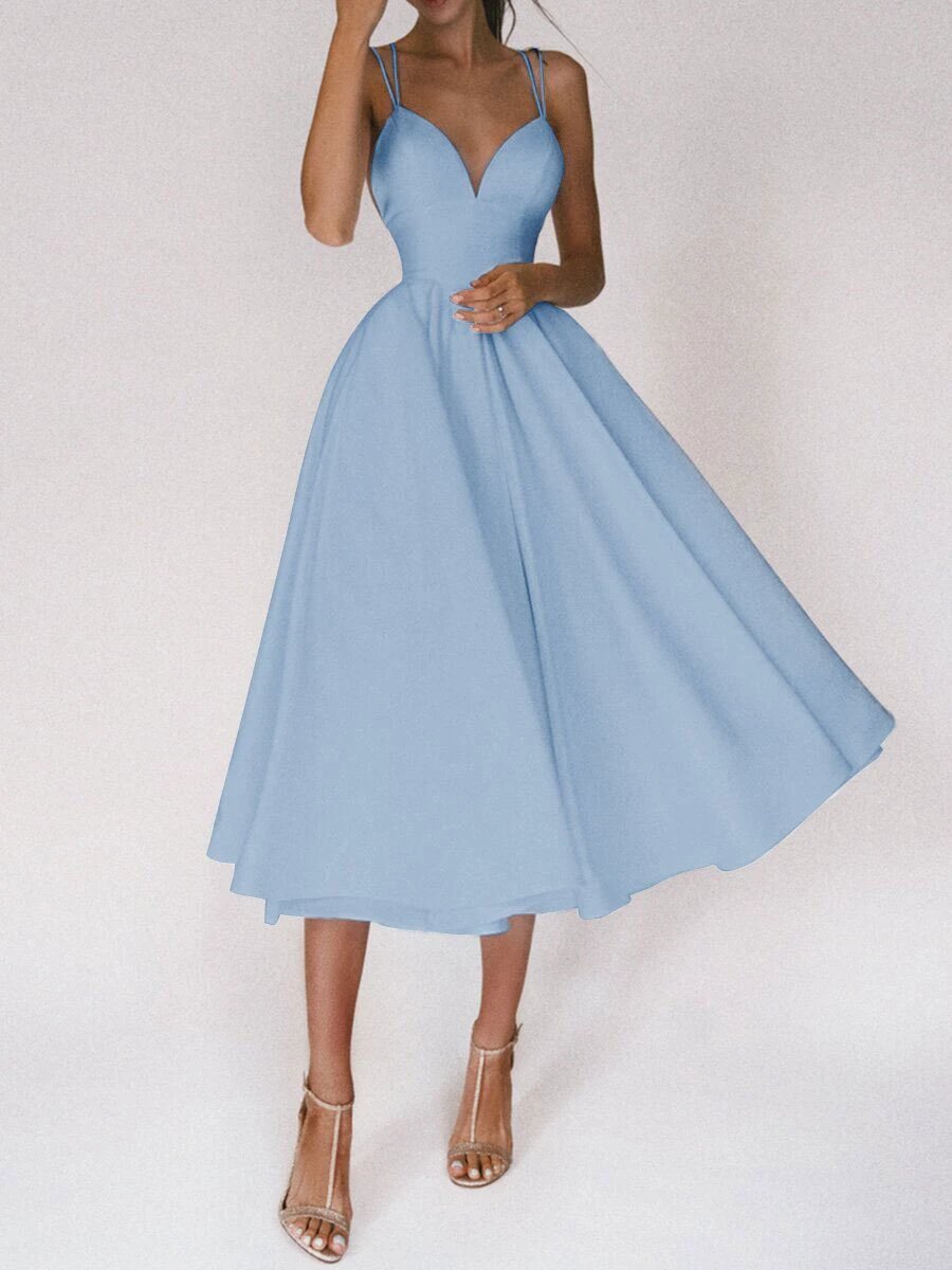 Vestido con Tirantes en V: Elegante Vestido de Verano en Corte A para Mujeres