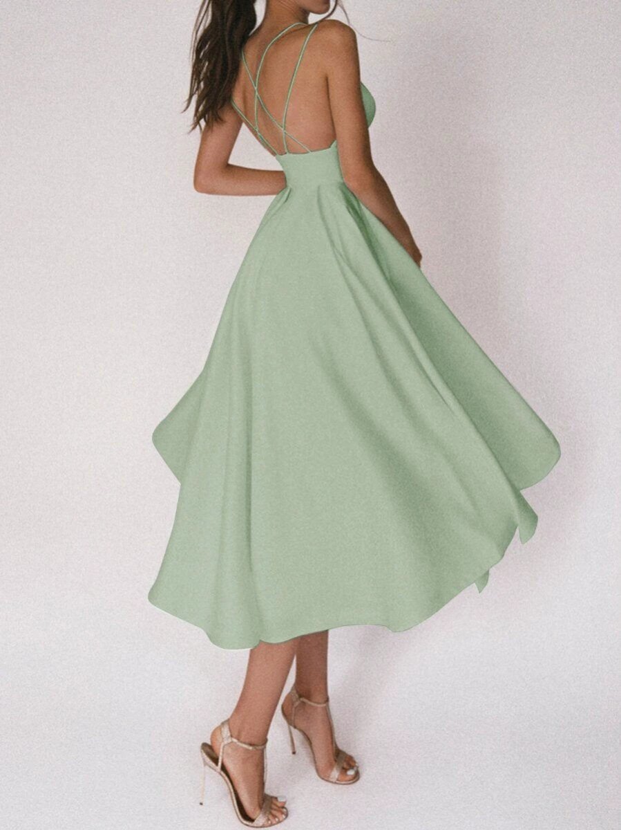 Vestido con Tirantes en V: Elegante Vestido de Verano en Corte A para Mujeres