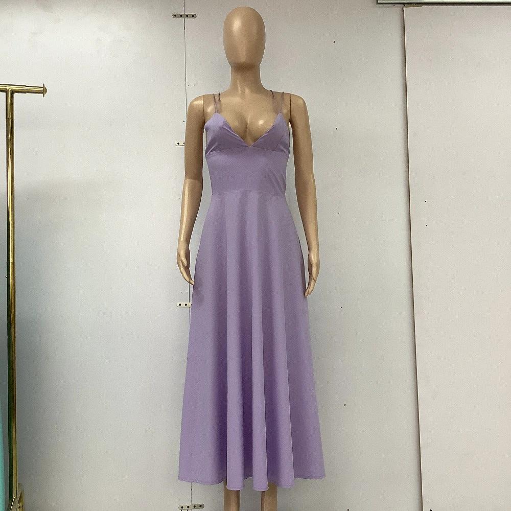 Vestido con Tirantes en V: Elegante Vestido de Verano en Corte A para Mujeres