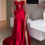 Elegante vestido de noche rojo de tirantes largos