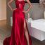 Elegante vestido de noche rojo de tirantes largos