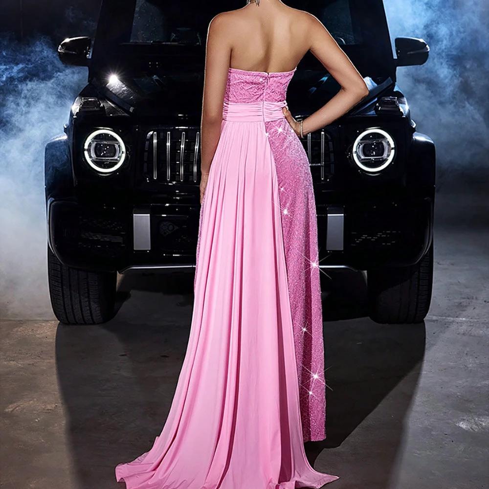 Velvet Sequined Cinched Waist Slim-fit Tube Top Dress