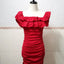 Women Black Off Shoulder Ruched Layered Ruffles Dress