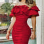 Women Black Off Shoulder Ruched Layered Ruffles Dress