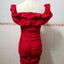 Women Black Off Shoulder Ruched Layered Ruffles Dress