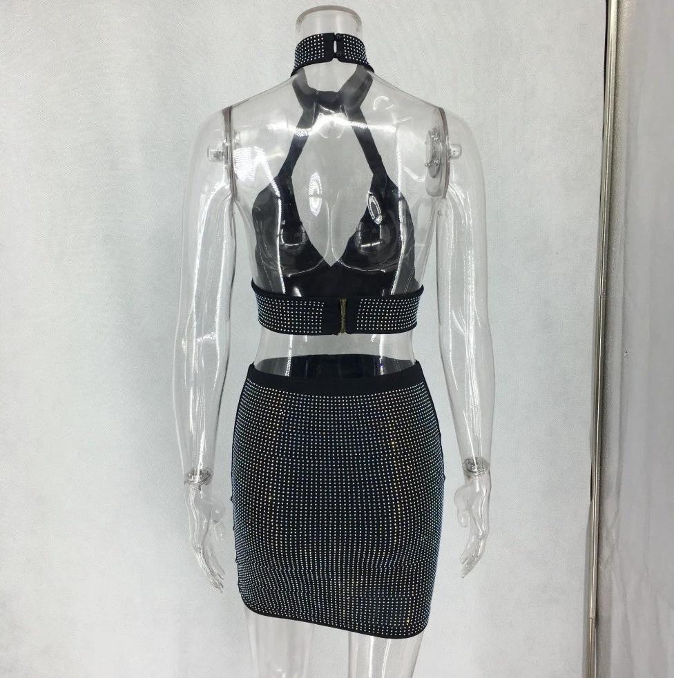 Conjunto de vestido de dos piezas con diamantes para mujeres