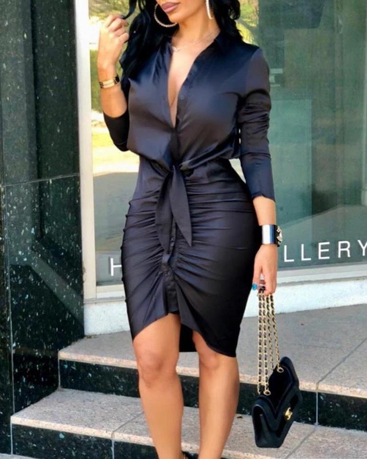 Robe midi à manches longues et lacée pour femmes élégante