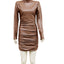 Vestido Sheath de Cuero Sintético con Manga Larga y Cuello Alto