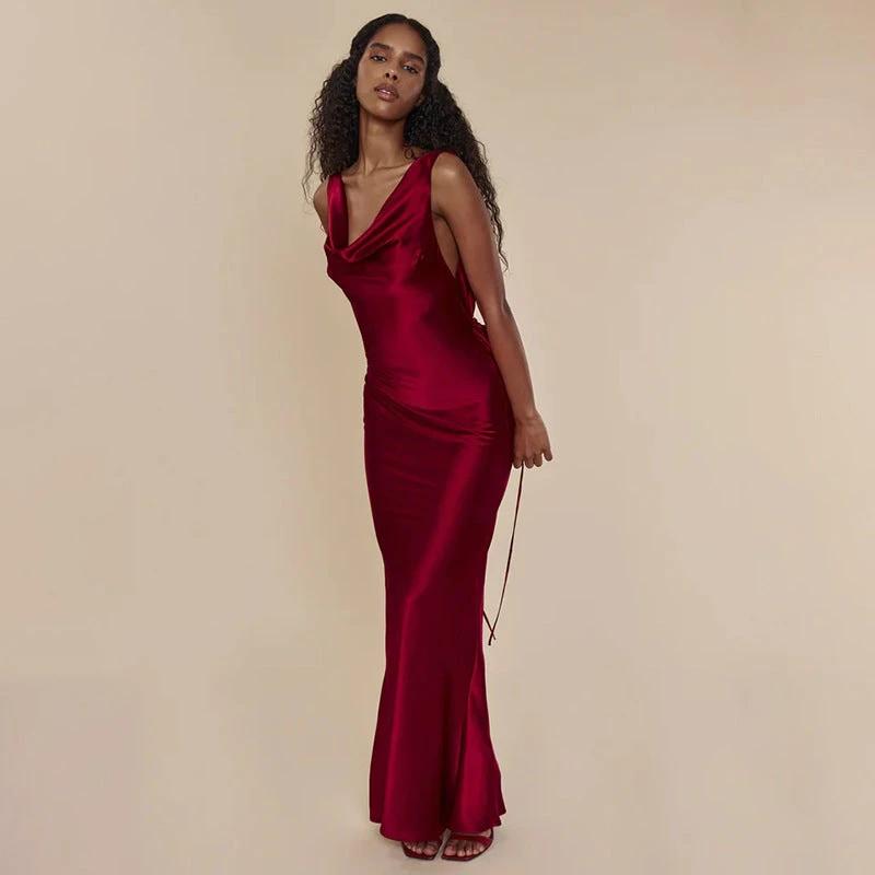 Elegante vestido largo de noche con cordones para mujer