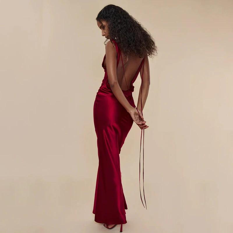 Elegante vestido largo de noche con cordones para mujer