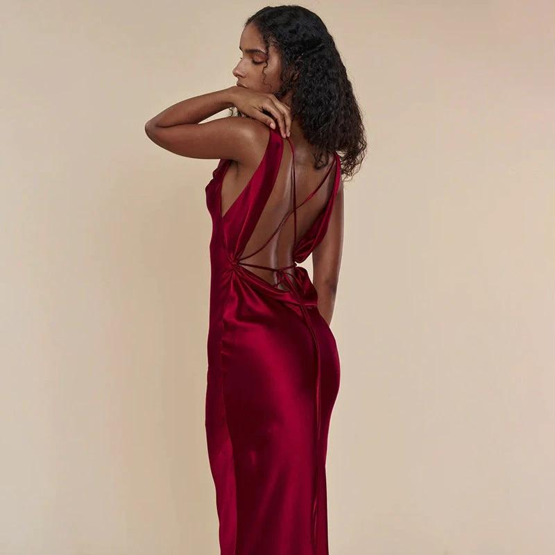 Elegante vestido largo de noche con cordones para mujer