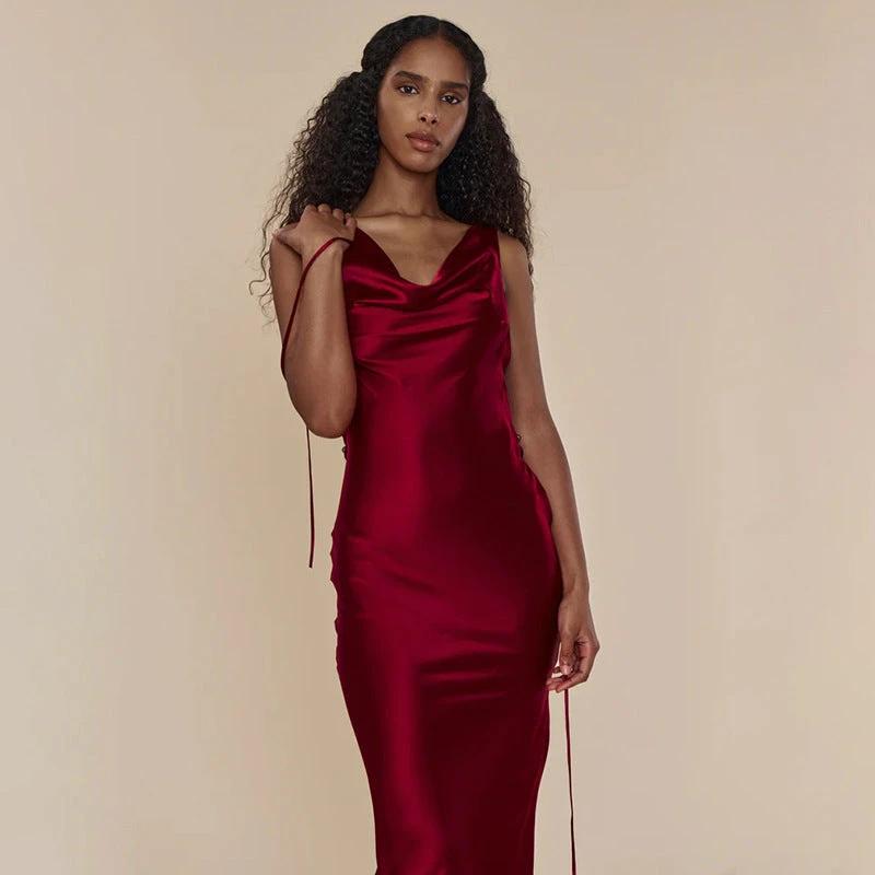 Elegante vestido largo de noche con cordones para mujer