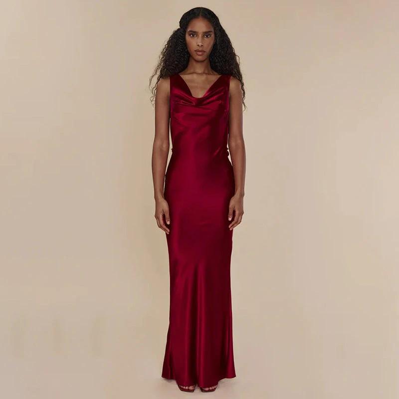 Elegante vestido largo de noche con cordones para mujer