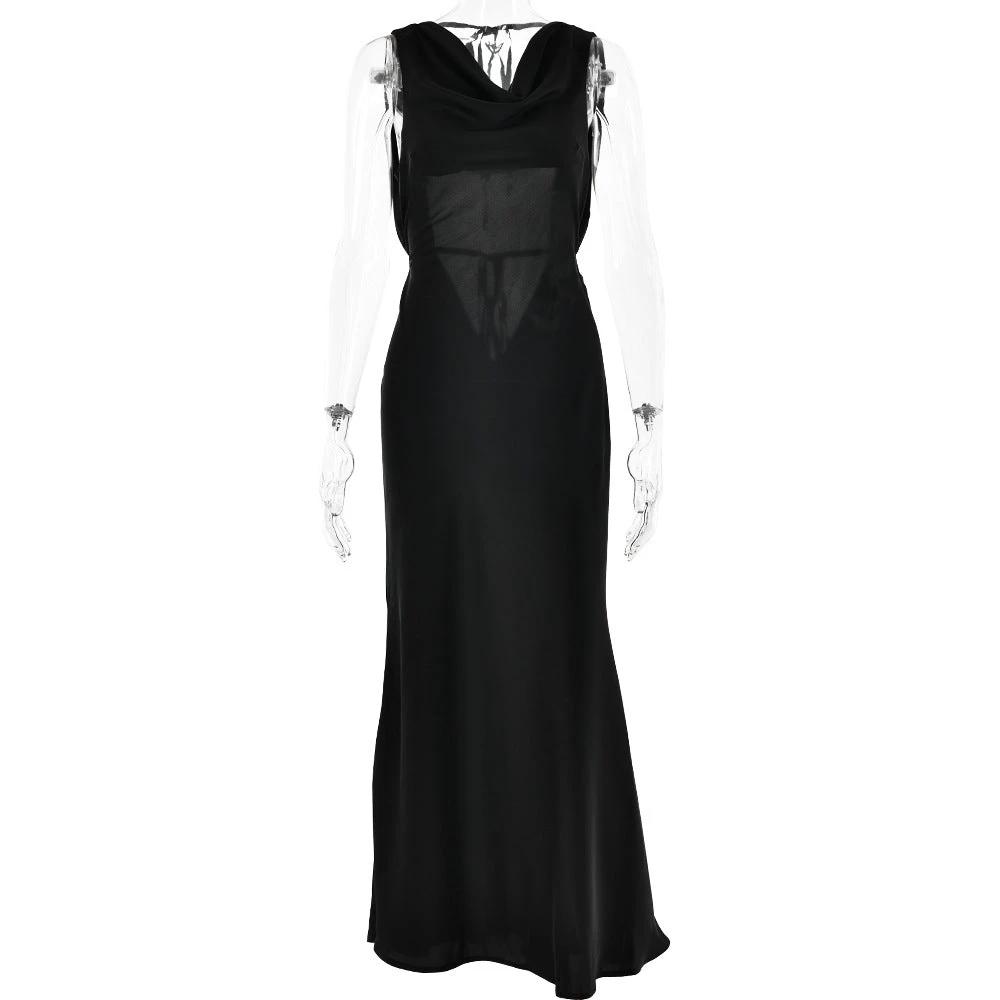 Elegante vestido largo de noche con cordones para mujer
