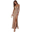 Elegante vestido maxi de tirantes espagueti con lentejuelas para mujer con escote en V