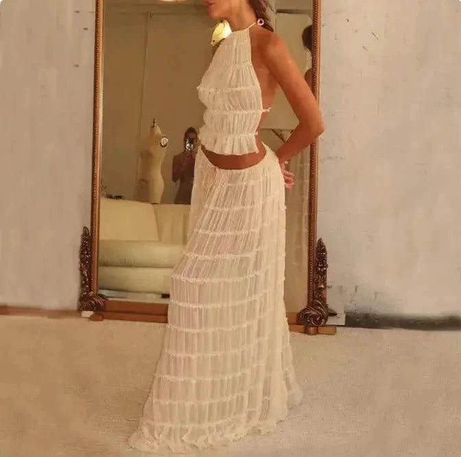 2-Piece Chic Halter Dress Suit Set
