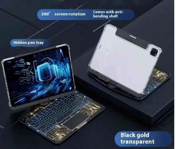 Funda transparente con teclado giratorio de 360° para iPad