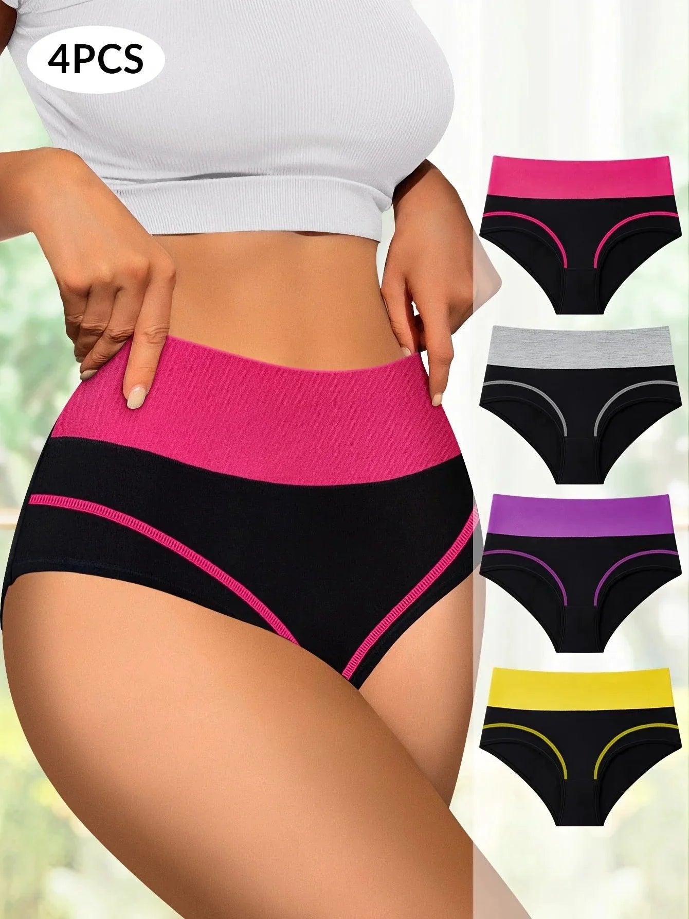 4 pcs Braguitas de Cintura Alta para Mujer - Cómodas y Transpirables