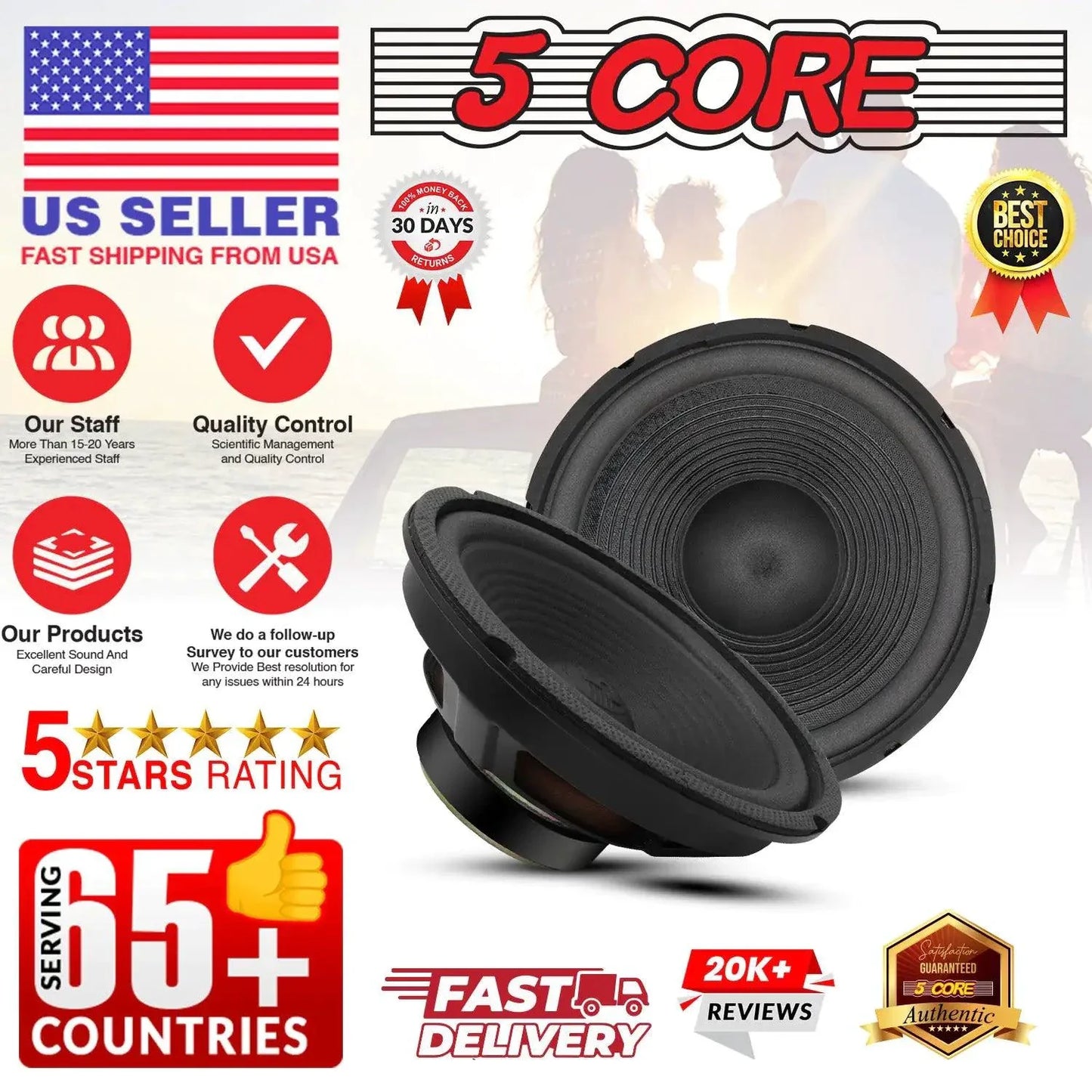 5Core 8 Inch Subwoofer Speaker - 500W Peak Power for Car Audio