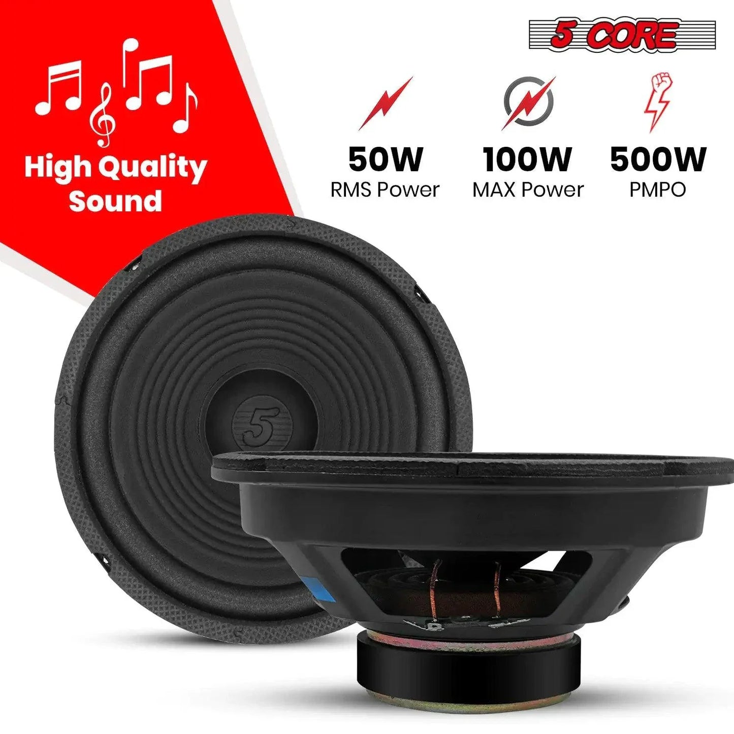 5Core 8 Inch Subwoofer Speaker - 500W Peak Power for Car Audio