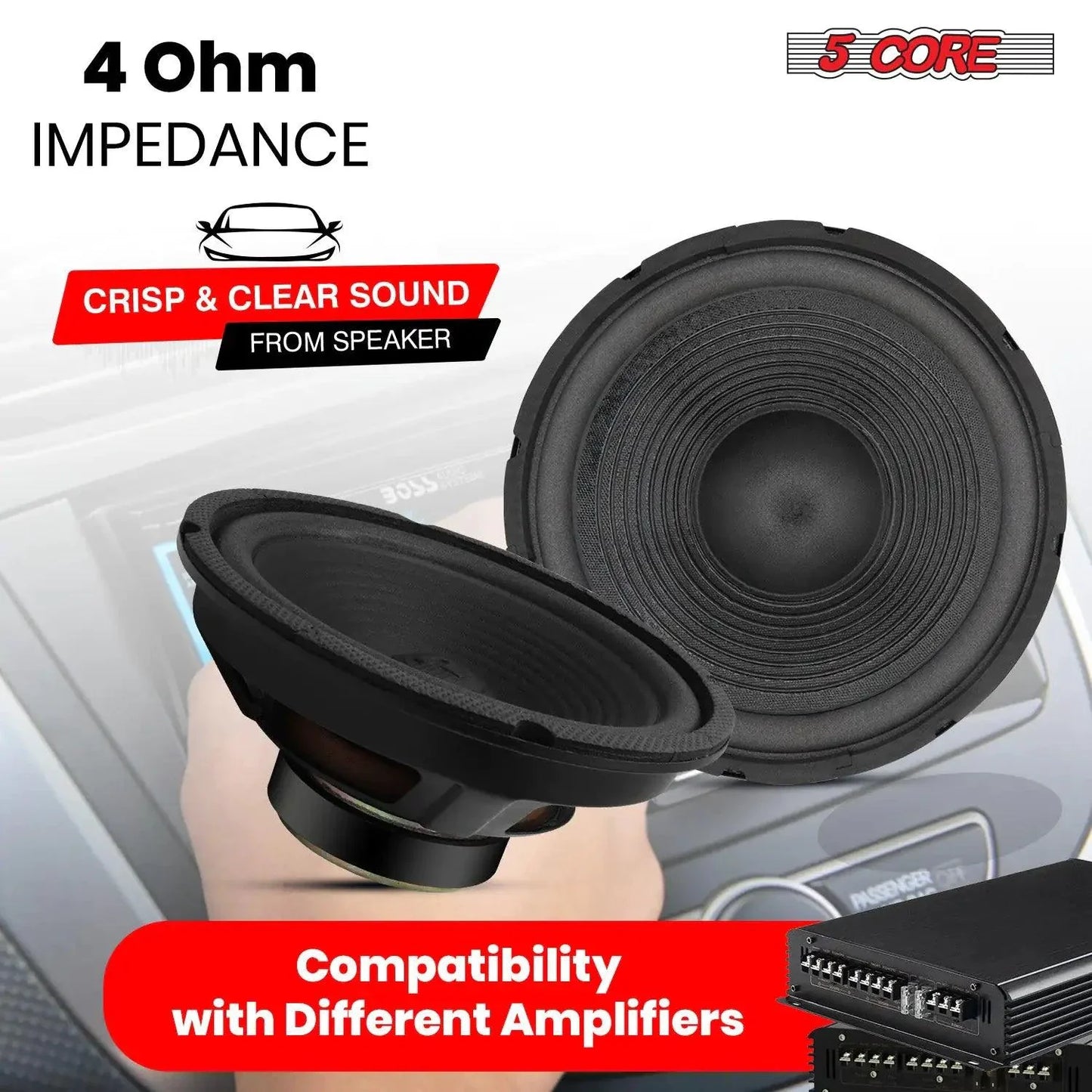 5Core 8 Inch Subwoofer Speaker - 500W Peak Power for Car Audio