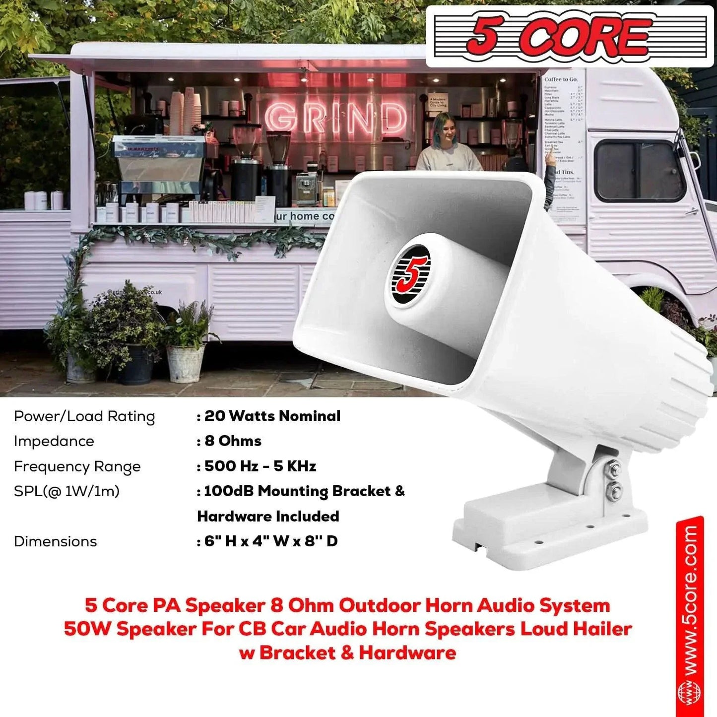 Altavoz de bocina PA universal 5Core 50W 6x4