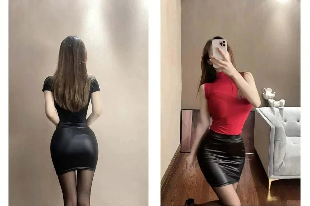 Falda Mini Lápiz de Imitación de Cuero Negro Mandotos