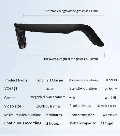 Gafas inteligentes con cámara AI para captura manos libres