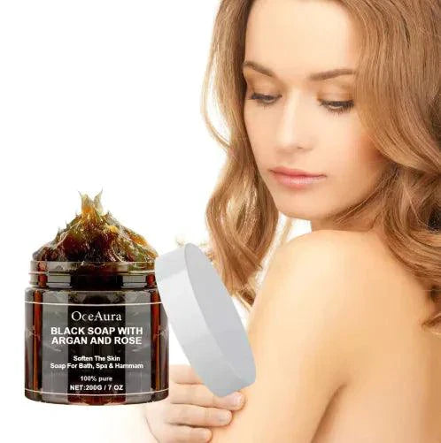 Savon Noir à l'Argan et à la Rose - Barre de Nettoyage Luxueuse