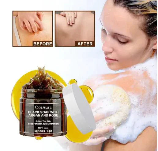 Savon Noir à l'Argan et à la Rose - Barre de Nettoyage Luxueuse