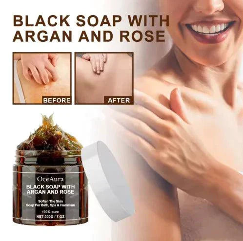 Savon Noir à l'Argan et à la Rose - Barre de Nettoyage Luxueuse