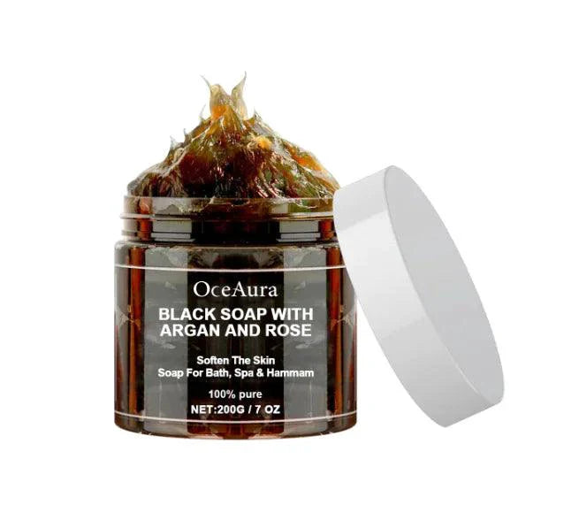 Savon Noir à l'Argan et à la Rose - Barre de Nettoyage Luxueuse