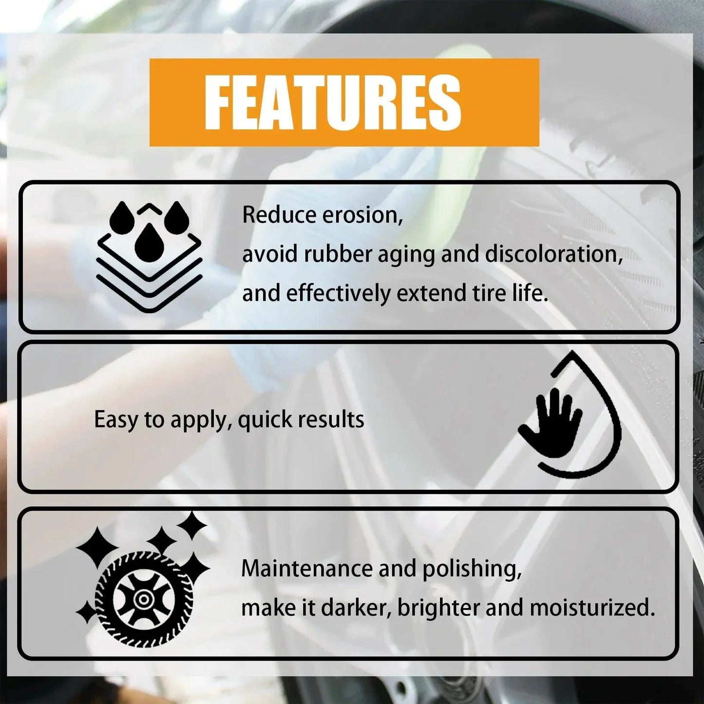 Rafraîchisseur de roues auto premium - Nettoyant pour pneus et restaurateur de brillance