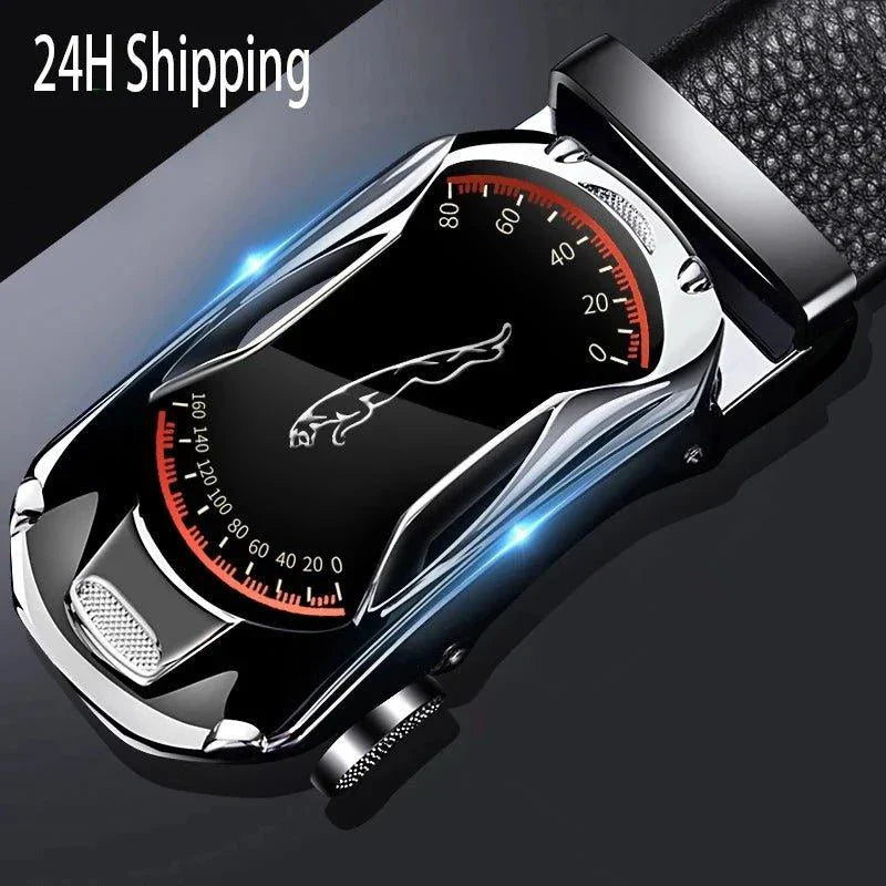 Cinturón Automático de Hebilla de Cuero Genuino Negro Premium para Hombres