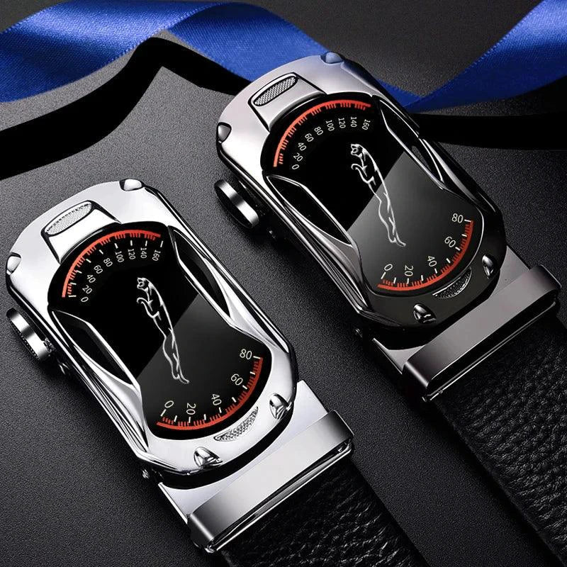 Cinturón Automático de Hebilla de Cuero Genuino Negro Premium para Hombres