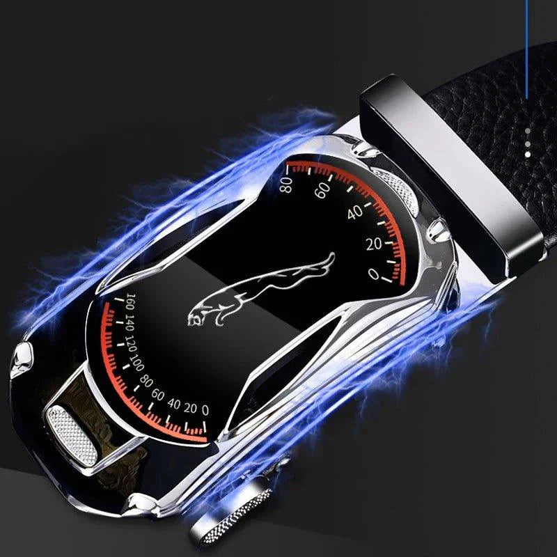 Cinturón Automático de Hebilla de Cuero Genuino Negro Premium para Hombres