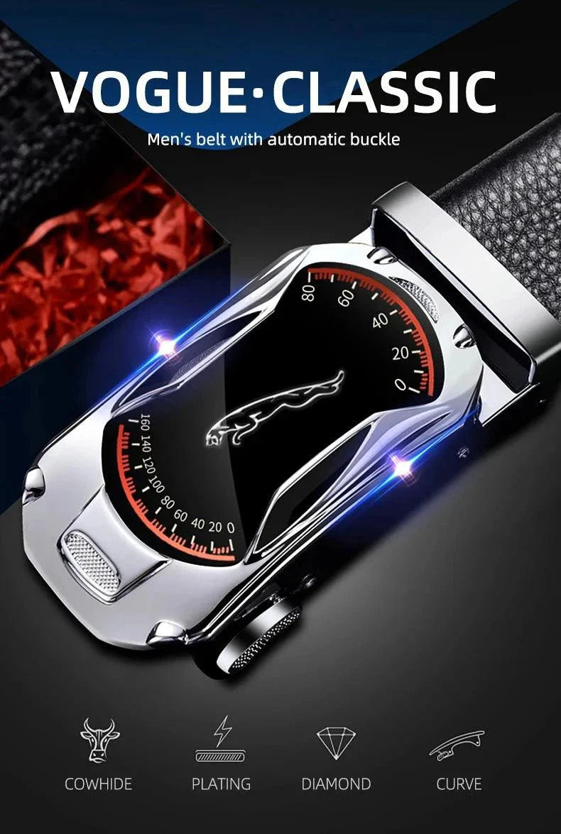 Cinturón Automático de Hebilla de Cuero Genuino Negro Premium para Hombres