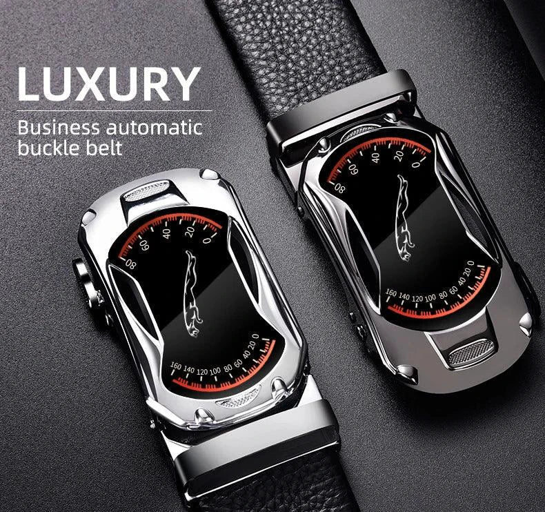 Cinturón Automático de Hebilla de Cuero Genuino Negro Premium para Hombres