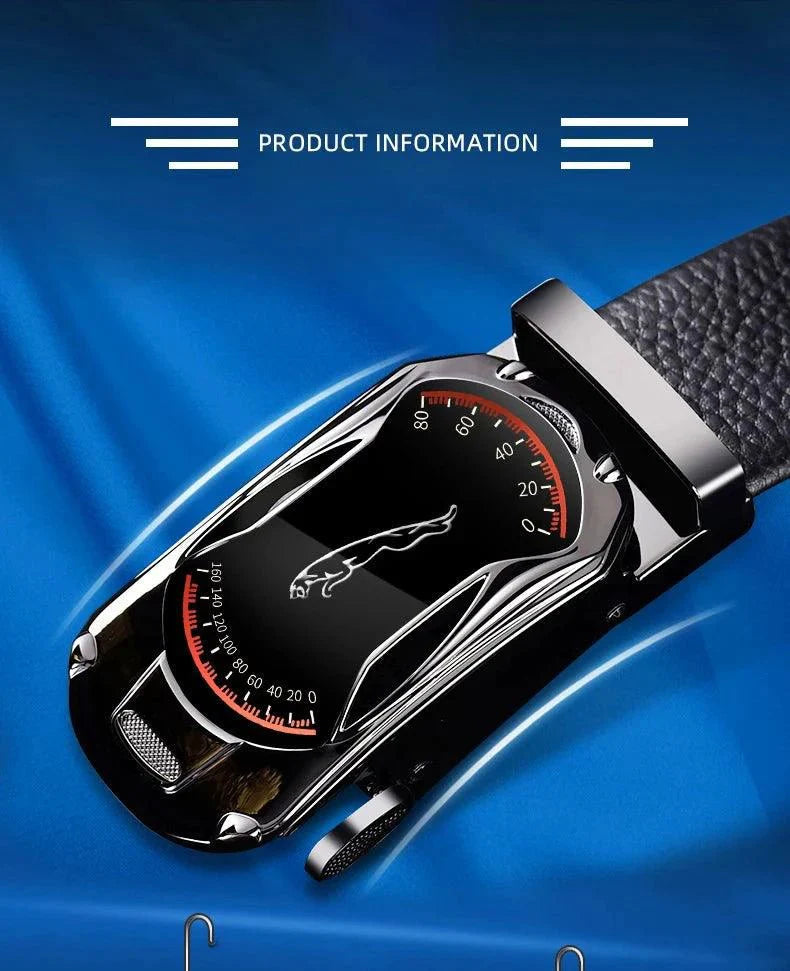 Cinturón Automático de Hebilla de Cuero Genuino Negro Premium para Hombres