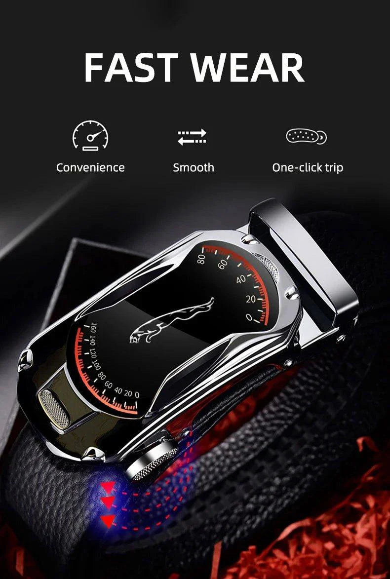 Cinturón Automático de Hebilla de Cuero Genuino Negro Premium para Hombres