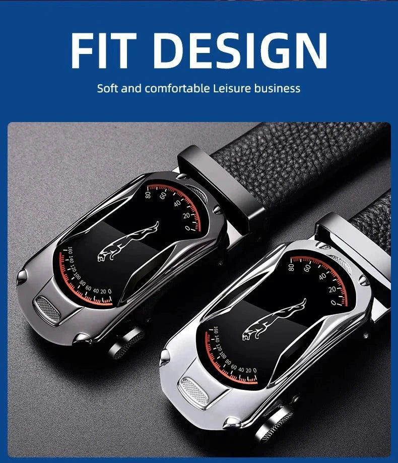 Cinturón Automático de Hebilla de Cuero Genuino Negro Premium para Hombres