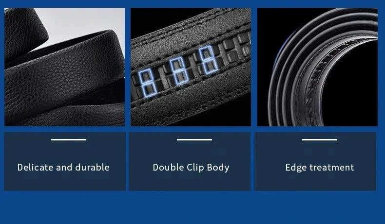 Cinturón Automático de Hebilla de Cuero Genuino Negro Premium para Hombres